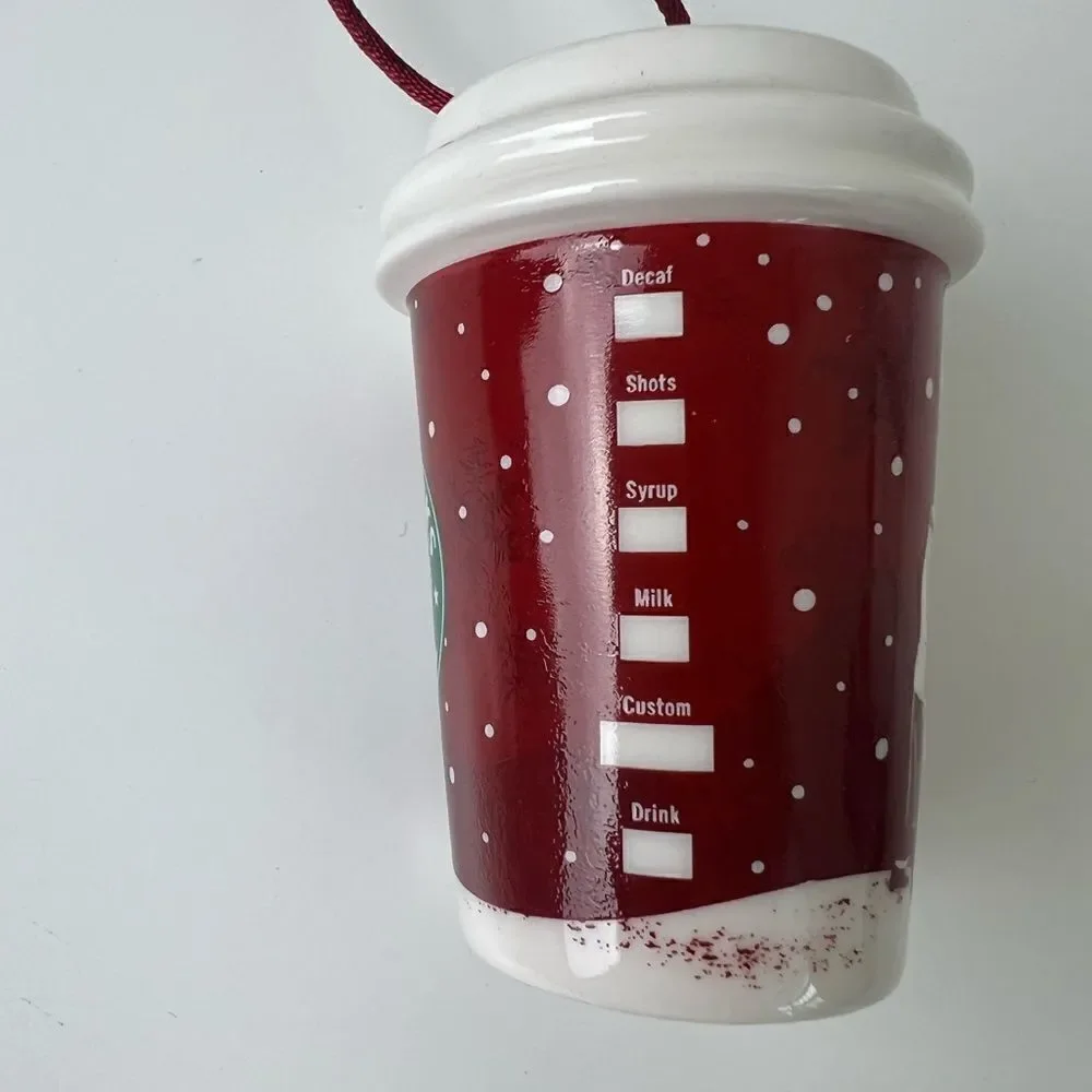 2007 STARBUCKS Christmas Blend Coffee Bag and Cup Set Ceramic Holiday Ornament